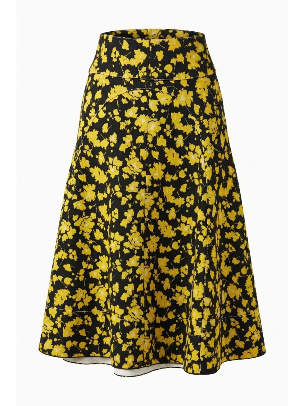 Derek Lam Women Size 0 Black Yellow Floral A-Line Midi Skirt Luxury Designer EUC